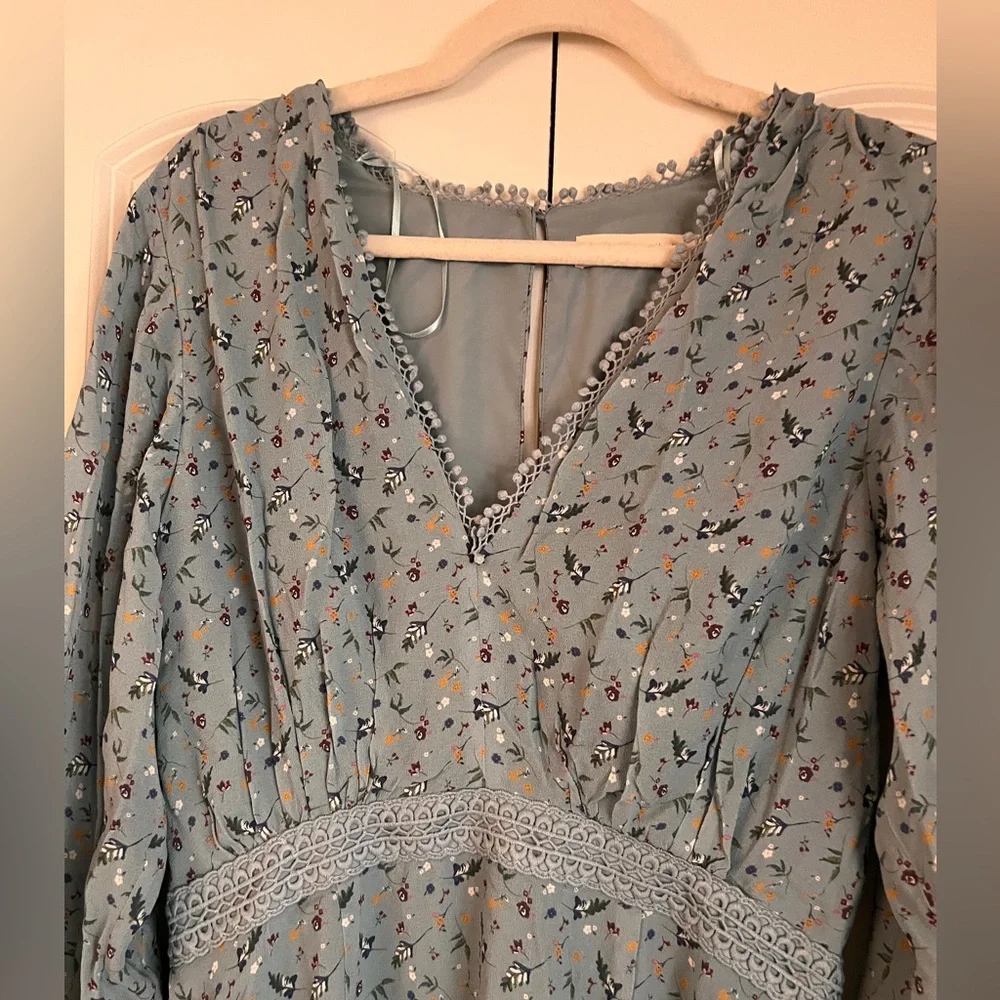Stevie May Blue Ditsy Floral Maxi Dress Size M | Boho Ruffle Open Back